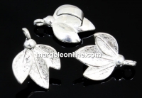 Pendant, leaves, Extension system, 925 silver, 14mm  - x1