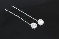 Earring findings, 925 silver, flower, chain, for  rhinestone 3-4mm - x1pair