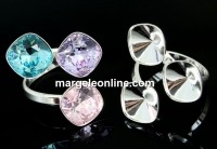 Ring base, rhombus, bordered, 925 silver, for 3 Swarovski 4470 10mm - x1