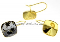 Earring findings, gold-plated 925 silver, square for Swarovski 4470 and 4461 12mm - x1pair