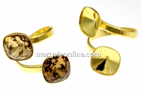 Ring base, square, gold-plated 925 silver, for 2 Swarovski 4470 10mm - x1