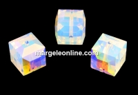 Swarovski, cube bead, white opal AB, 8mm - x1