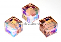 Swarovski, cube bead, vintage rose AB, 8mm - x1