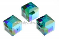 Swarovski, cube bead, emerald AB, 8mm - x1