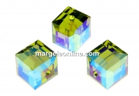 Swarovski, cube bead, olivine AB, 6mm - x2