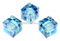 Swarovski, cube bead, aquamarine AB, 8mm - x1