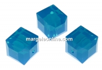 Swarovski, cube bead, caribbean blue opal, 6mm - x2