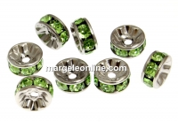 Swarovski, spacer, placat rodiu, peridot, 6mm - x2