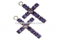 Swarovski, rhodium-plated pendant, cross, tanzanite, 19mm - x1