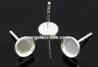 Earring findings, bar, 925 silver, pearl cabochon 6mm - x1pair