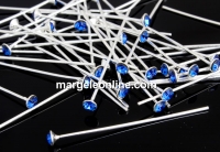 Headpin, Swarovski crystal, capri blue, 925 silver, 40mm - x1