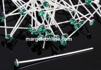 Headpin, Swarovski crystal, emerald, 925 silver, 40mm - x1