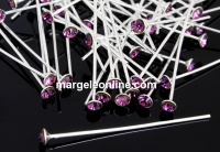 Headpin, Swarovski crystal, amethyst, 925 silver, 40mm - x1