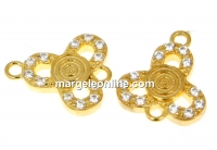 Link, clover, crystals, gold-plated 925 silver, 10.5mm - x1