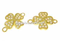 Link, clover, crystals, gold-plated 925 silver, 14mm - x1