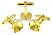 Cufflink base, gold-plated 925 silver, Swarovski 4470 and 4461 12mm - x1pair