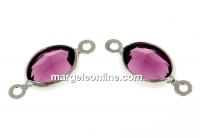 Swarovski, rhodium-plated link, oval, amethyst, 15mm - x2