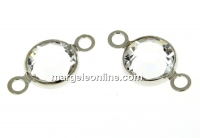 Swarovski, rhodium-plated link, disk,  crystal, 12mm - x4