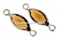 Swarovski, rhodium-plated link, navette, smoked topaz, 16.5mm - x2