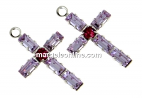 Swarovski, rhodium-plated pendant, cross,violet, 19mm - x1