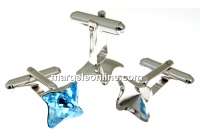 Cufflink, base,square, rhodium-plated 925 silver, Swarovski 4485 10.5mm - x1pair