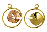 Pendant base, gold-plated 925 silver, square Swarovski 10mm, dr.- x1