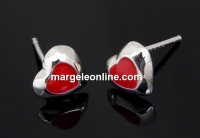 Earring findings, heart, enameled, rhodium-plated 925 silver, 13mm - x1pair