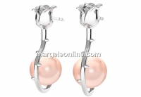 Earring findings, bar, 925 silver, rose and base for pearl, - 1pair