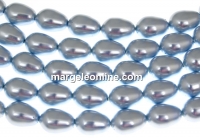 Swarovski beads, drop pearl, light blue, 11x8mm - x2