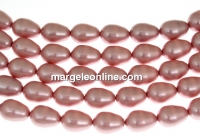 Swarovski beads, drop pearl, powder rose, 11x8mm - x2