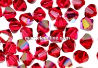 Swarovski, margele bicone xilion, scarlet AB, 4mm - x20