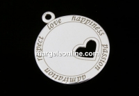 Pendant, coin, Love Happiness....,925 silver, 17.5mm  - x1