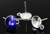 Earring findings, bordered, 925 silver, rivoli Swarovski 6mm - x1pair