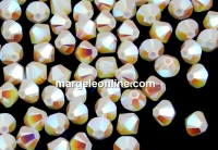 Swarovski, margele bicone, white alabaster AB2x, 4mm - x20