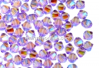 Swarovski, margele bicone, violet AB2x, 4mm - x20