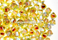 Swarovski, margele bicone, jonquil AB2x, 4mm - x20