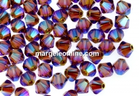 Swarovski, beads bicone, light smoked topaz AB2x, 4mm - x20