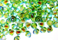 Swarovski, margele bicone, chrysolite AB2x, 4mm - x20