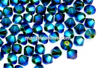 Swarovski, beads bicone, dark moss green AB2x, 4mm - x20