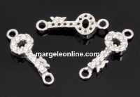 Link, key with crystals, 925 silver rhodium plated, 14mm  - x1