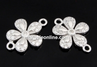 Link, flower with crystals, 925 silver rhodium plated, 14mm  - x1