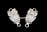 Link, owl with crystals, 925 silver rhodium plated, 13mm  - x1