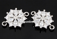 Link, snowflake with crystals, 925 silver rhodium plated, 15mm  - x1