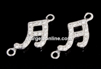 Link, musical note with crystals, 925 silver rhodium plated, 16mm  - x1