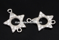 Link, star with crystals, 925 silver rhodium plated, 13mm  - x1