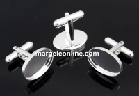 Cufflink base, 925 silver, for cabochon 18x13mm - x1 pair