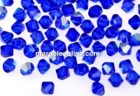 Swarovski, xilion bicone bead, majestic blue AB, 4mm - x20