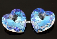 Swarovski, heart pendant, blue aurore boreale, 18mm - x1