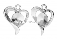 Pendant base, 925 silver, heart, rivoli 6mm - x1