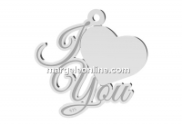 Pendant, I love you, 925 silver, 19mm  - x1